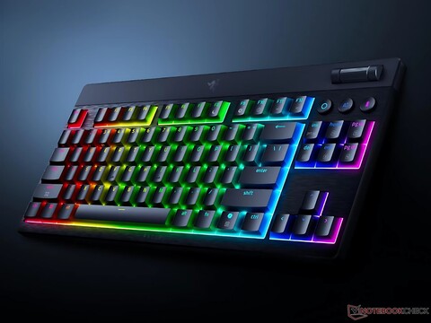 The Razer BlackWidow V4 TKL low profile keyboard is shown at angle (Image source: Razer PR)