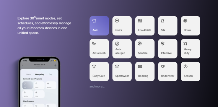 The Roborock Zeo X smart washer dryercan be controlled via the brand's app. (Image source: Roborock)