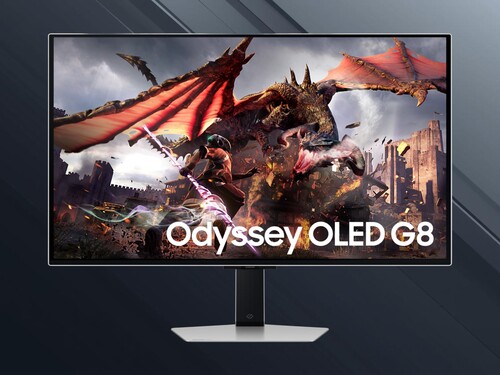 32-inch Samsung Odyssey G8 OLED gaming monitor front shown (Image source: Samsung with edits)