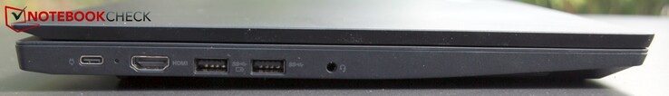 Left: USB-C, HDMI 1.4b, 2x USB 3.0, headphones/mic