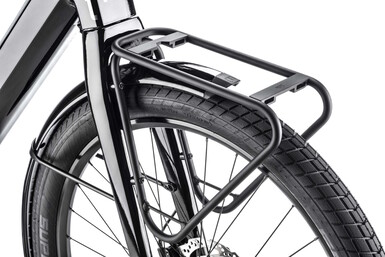 An optional front carrier can be fitted on the bike