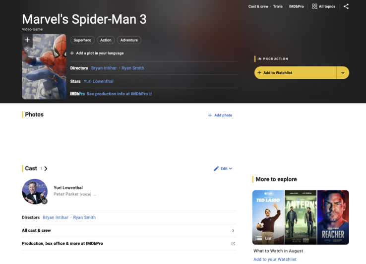 IMDB listing for Spider-Man 3.