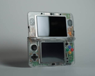 A Nintendo 3DS with a custom clear clam shell