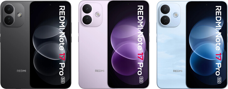 Front view and color options of the Redmi Note 17 Pro 5G