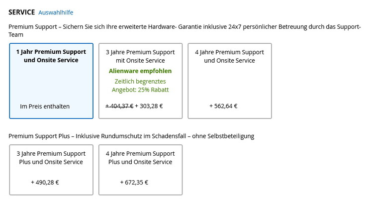 Warranty options (image source: Dell)