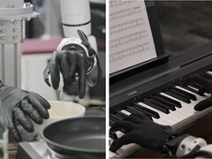 Genesis AI shows robotic hands performing fine motor tasks such as cracking eggs, slicing tomatoes, connecting cables and playing the piano.