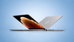 HP OmniBook 3 16 laptop shown in a slim side-by-side design with the display and lid open