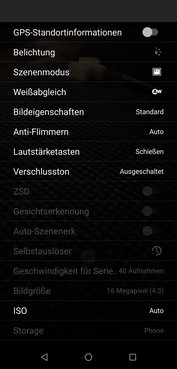 Default camera app – Camera settings