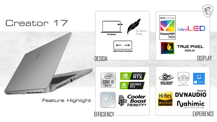 MSI Creator 17 is built for creators on the move. (Source: MSI)