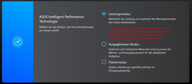 MyAsus: Performance mode was active for all benchmarks - only the iGPU works in whisper mode
