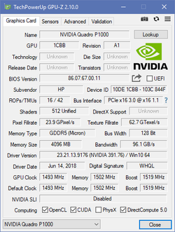 GPU-Z Nvidia Quadro P1000