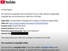 Dark Space shared on YouTube that his video about the GTA 6 map mod was taken down by a copyright claim from Take-Two Interactive. (Image source: Dark Space via YouTube)