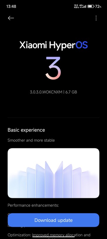 HyperOS 3 OTA on Redmi K80 (Image source: Reddit user u/Note1411)