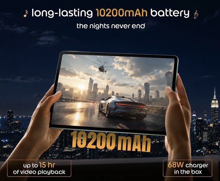 Details of the Moto Pad 70 Groove's display and battery.
