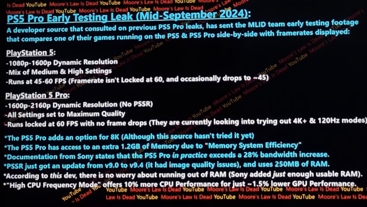 PlayStation 5 Pro performance leak (image source: Moore's Law is Dead on YouTube)