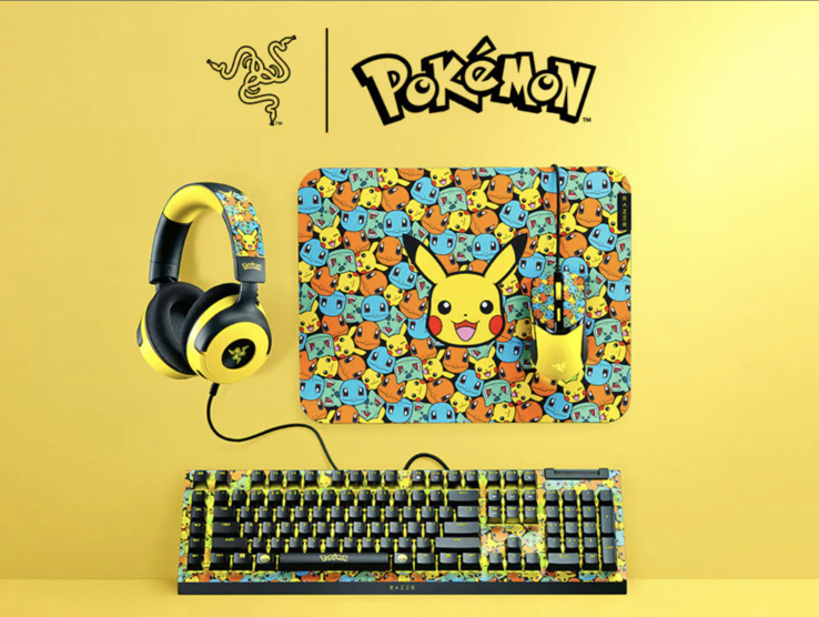 Pokémon Edition of the well-known gaming gear: Razer BlackWidow V4 X, Razer Kraken V4 X, Razer Cobra, and Razer Gigantus V2 (Image source: Razer)