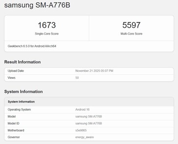 Samsung Galaxy A77 on Geekbench 6