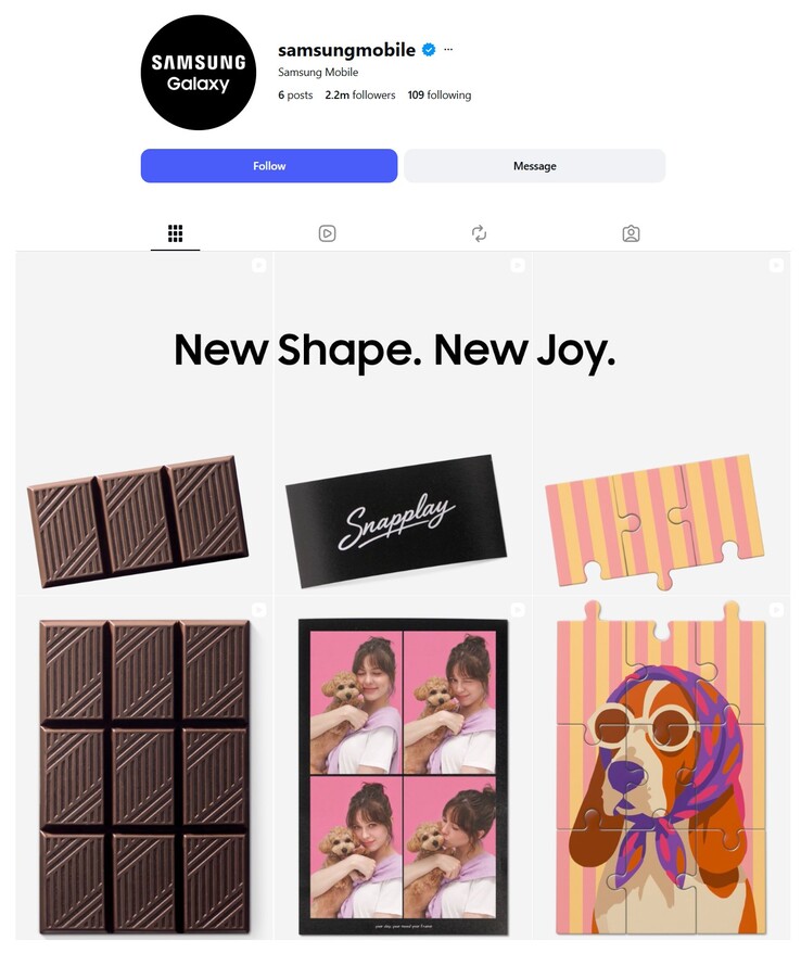 On Samsung Mobile's Instagram account, old posts are being replaced by the new teaser campaign.
