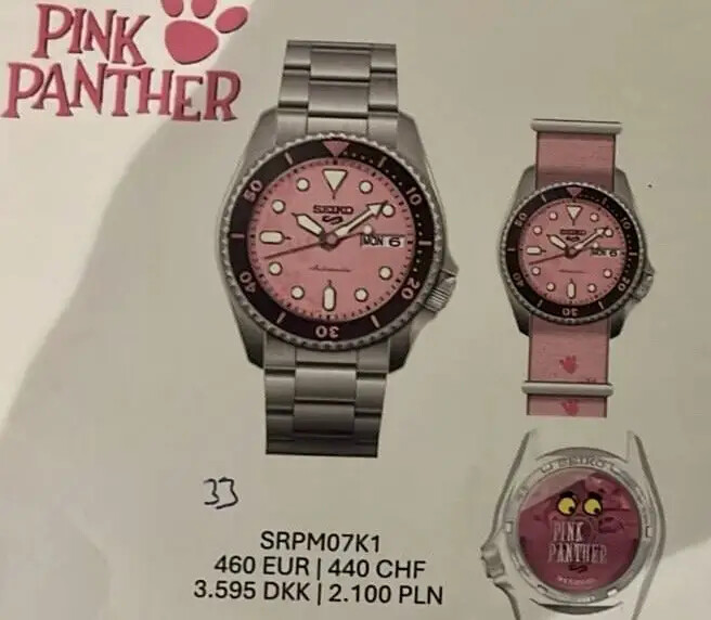 The leaked image of the Seiko Pink Panther SRPM07K1 watch. (Image source: WatchUSeek)