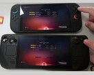 The Nintendo Switch 2 (top) and Steam Deck OLED (bottom) running No Man’s Sky side by side. The image highlights the load time difference observed during testing. (Image source: The Phawx on YouTube)