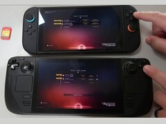 The Nintendo Switch 2 (top) and Steam Deck OLED (bottom) running No Man’s Sky side by side. The image highlights the load time difference observed during testing. (Image source: The Phawx on YouTube)