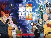 Promotional poster of the anime One Punch Man, featuring Saitama, Genos, and other heroes on the right side facing off against powerful villains and monsters on the left side, with dramatic sky background. (Image source: One Punch Man)