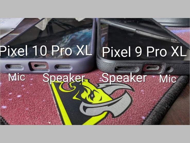 Comparison between Pixel 10 Pro XL and Pixel 9 Pro XL speaker and mic location. (Image source: Artem Russakovskii on X)