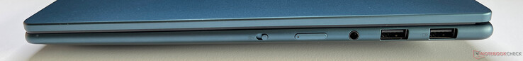 Right: eShutter, power button, 3.5-mm audio, 2x USB-A 3.2 Gen 1 (5 GBit/s, 1x always-on)