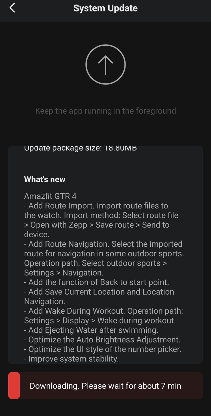 The Amazfit GTR 4 update version 3.17.0.2 changelog. (Image source: Amazfit)