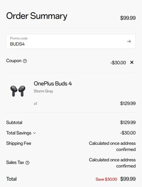 The price of the Buds 4 with the promo code applied (Image source: OnePlus)