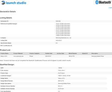 The Galaxy A21s' new certification. (Source: Bluetooth SIG via MySmartPrice)