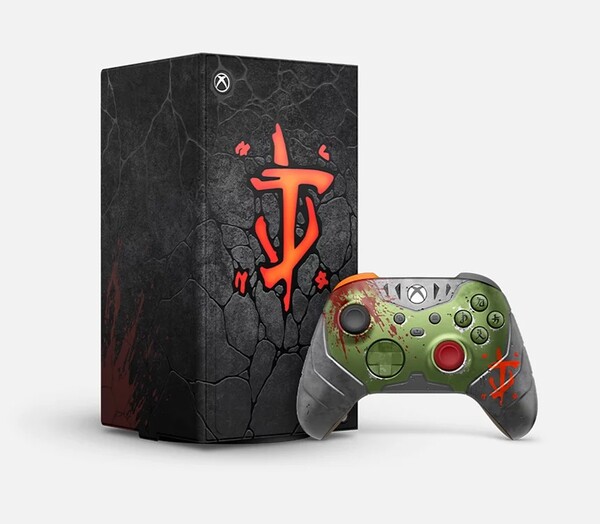 The console wrap and Xbox Wireless Controller both have the Mark of the Slayer. (Image source: Microsoft)