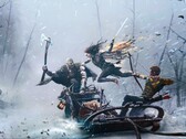 Artistic render of Kratos and Atreus fighting Freya from God of War Ragnarok.