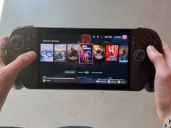 Bazzite OS appears to be delivering a much better experience than Windows 11. Pictured: the gaming handheld running the former OS. (Image source: Cyber Dopamine)