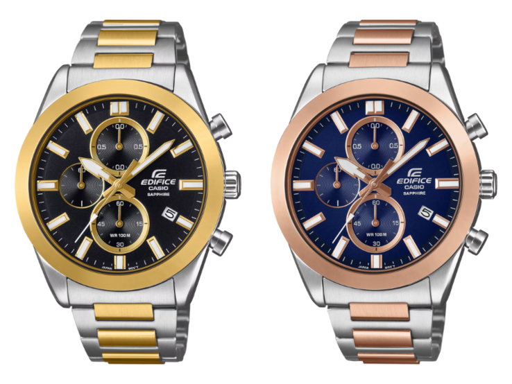 The Casio Edifice EFB-710SG-1AV (left) and EFB-710SG-2AV (right) watches. (Image source: Casio, edited)