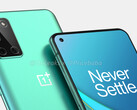 The OnePlus 8T looks like a blend of the OnePlus 8 and Galaxy S20. (Image source: @OnLeaks & Pricebaba)