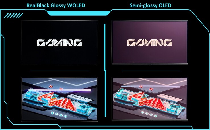 Gigabyte RealBlack Glossy WOLED panel vs. semi-glossy OLED.
