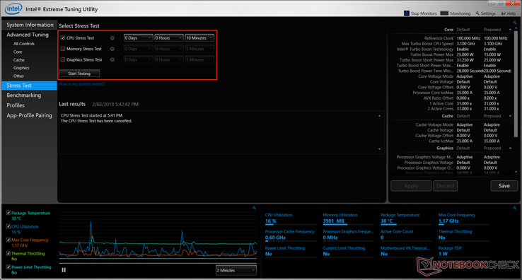 Stress test page showing stress test options.