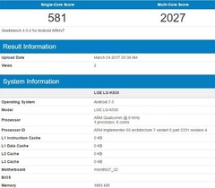 LG Stylo 2 Plus Android phablet with Nougat on Geekbench