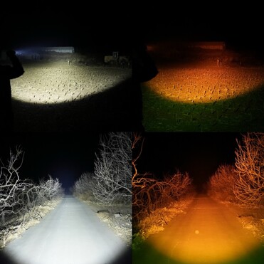 An amber filter turns the light orange