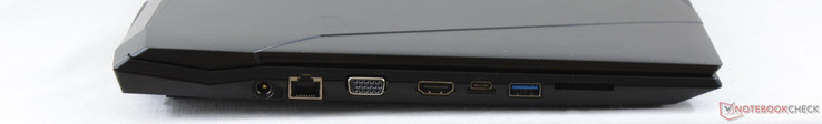 Left: AC adapter, Gigabit RJ-45, VGA, HDMI, USB 3.1 Type-C Gen. 2, USB 3.0, SD reader
