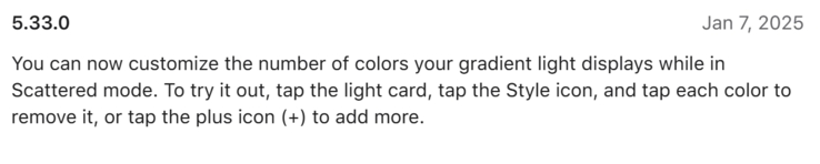 The release notes for the Philips Hue app version 5.33. (Image source: Philips Hue)