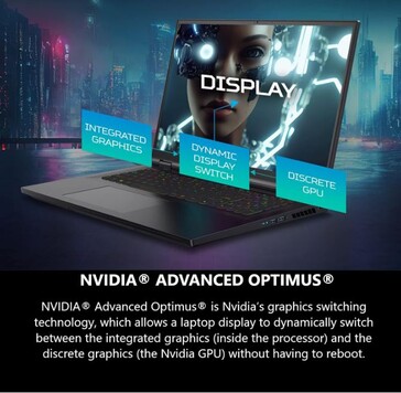 The laptop supports NVIDIA Advanced Optimus, allowing for graphics switching without requiring a reboot. (Source: Amazon)
