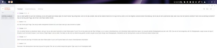 Clearly visible here: longer passages are split up. Speech recognition generally works well.