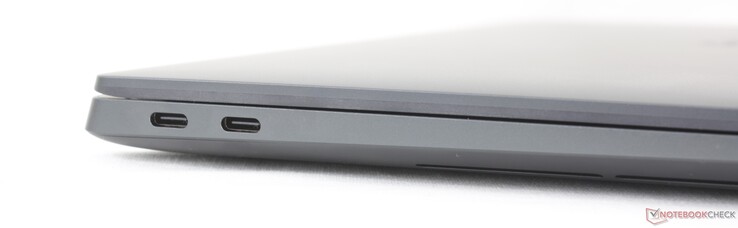 Left: 2x USB-C 4.0 with Thunderbolt 4 (40 GBit/s, DisplayPort-ALT mode, Power Delivery)