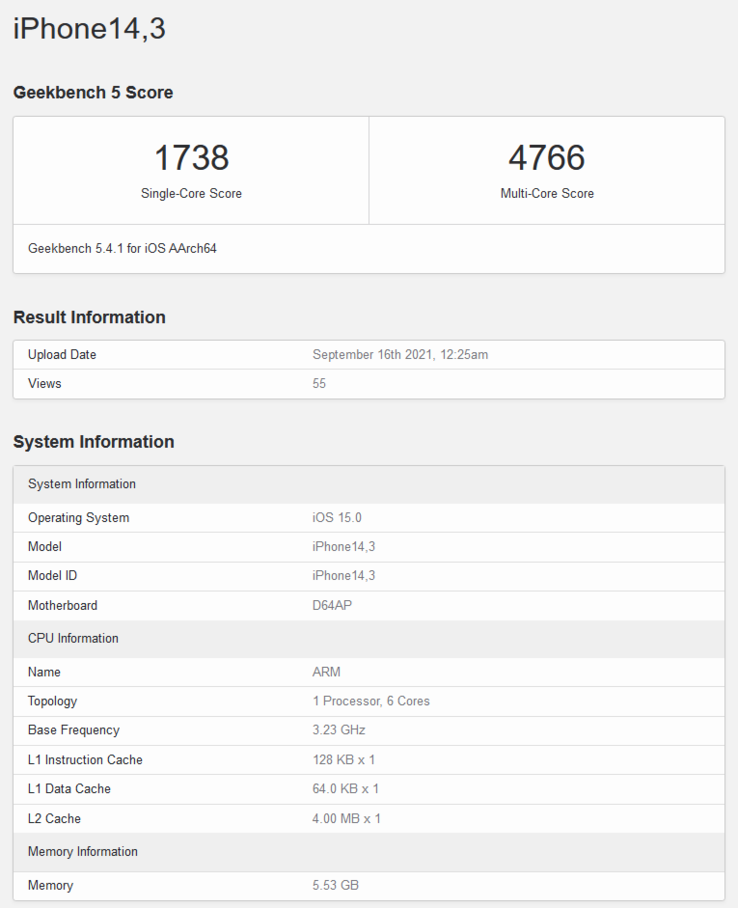 A15 Bionic on Geekbench (image via Geekbench)