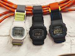 Casio adds a magnetic buckle to its classic square G-Shock. Pictured (from the left): G-Shock DW-5600MNC-7A8, DW-5600MNC-1, DW-5600MNC-8A2