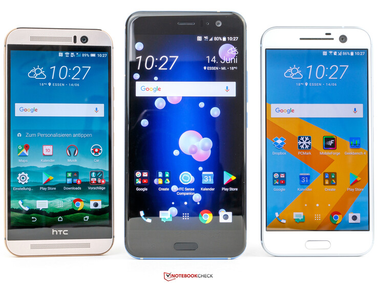 from left: HTC One M9, HTC U11, HTC 10