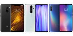 The POCO F1, Redmi Note 8 Pro, and Xiaomi Mi 9 have all had issues with MIUI 12-related battery drain. (Image source: Xiaomi - edited)
