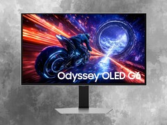 Front of Samsung Odyssey G6 27-inch OLED monitor shown